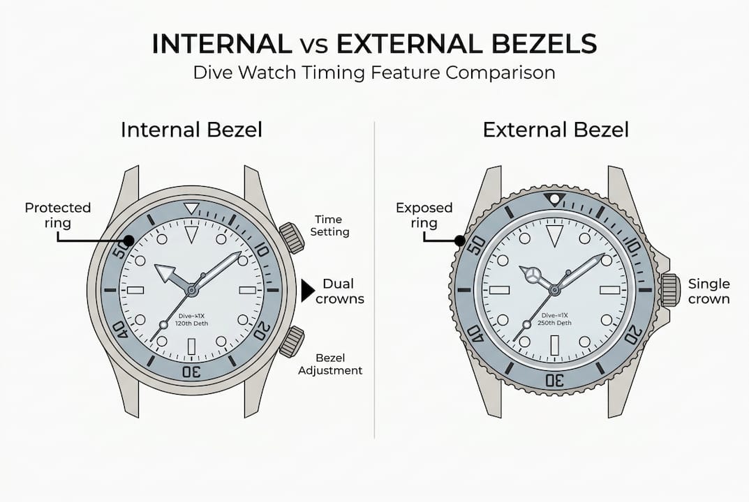 Infographic comparing internal versus external bezels