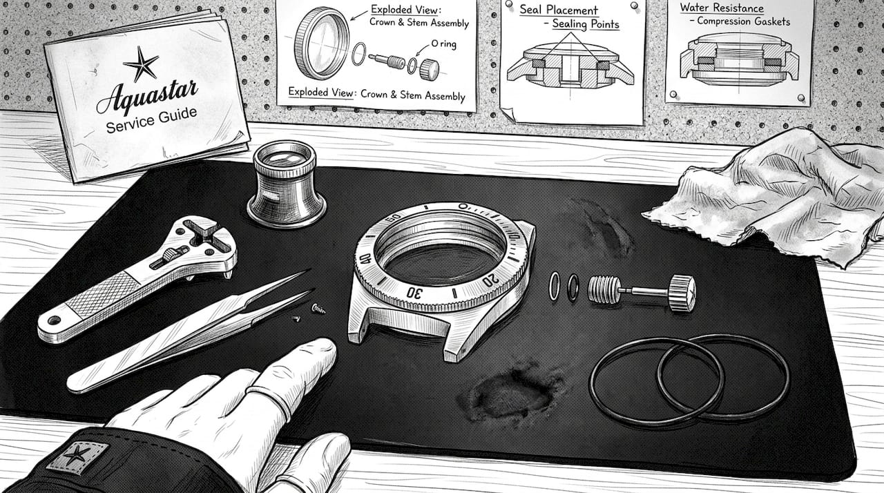 Dive watch gaskets and components close-up