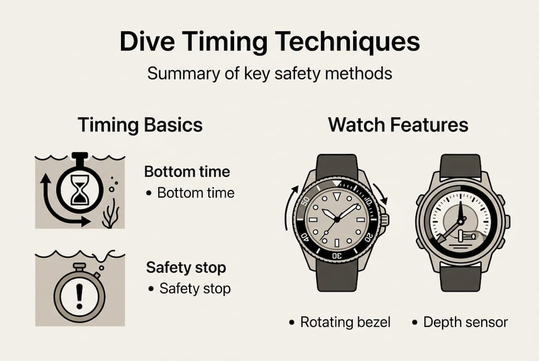 Infographic about dive timing and watch features