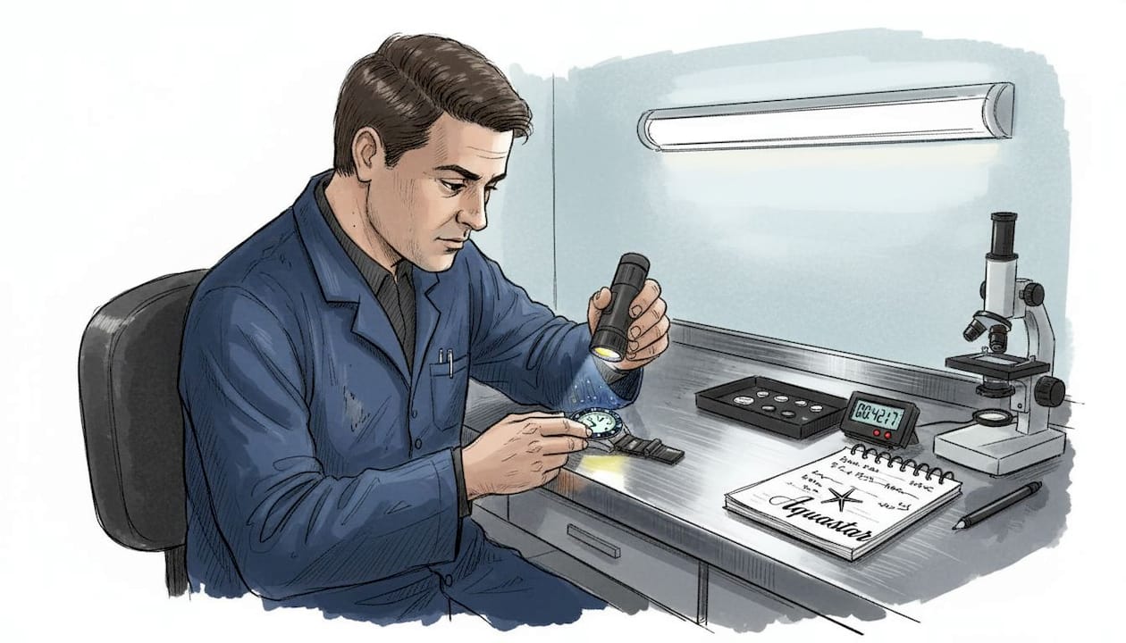 Scientist examining dive watch lume performance