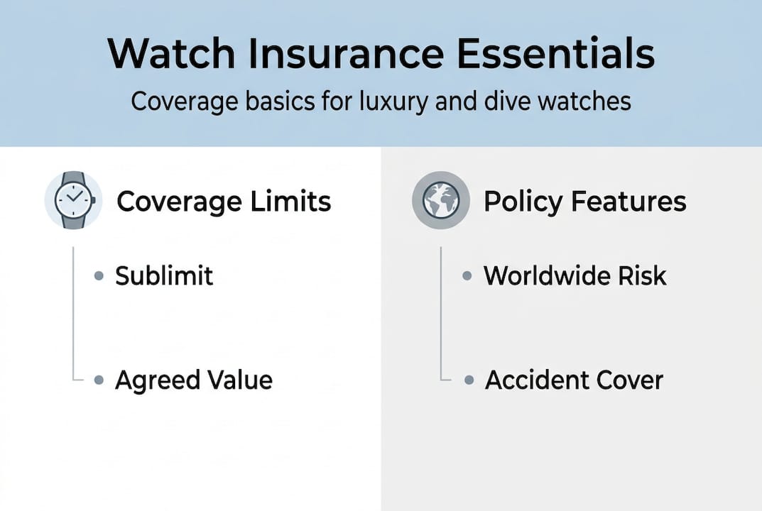 Infographic on luxury and dive watch insurance essentials