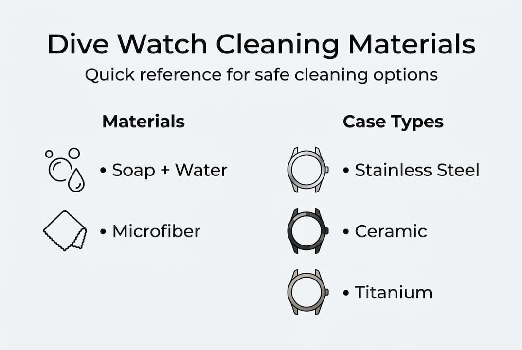 Infographic of materials for cleaning dive watches