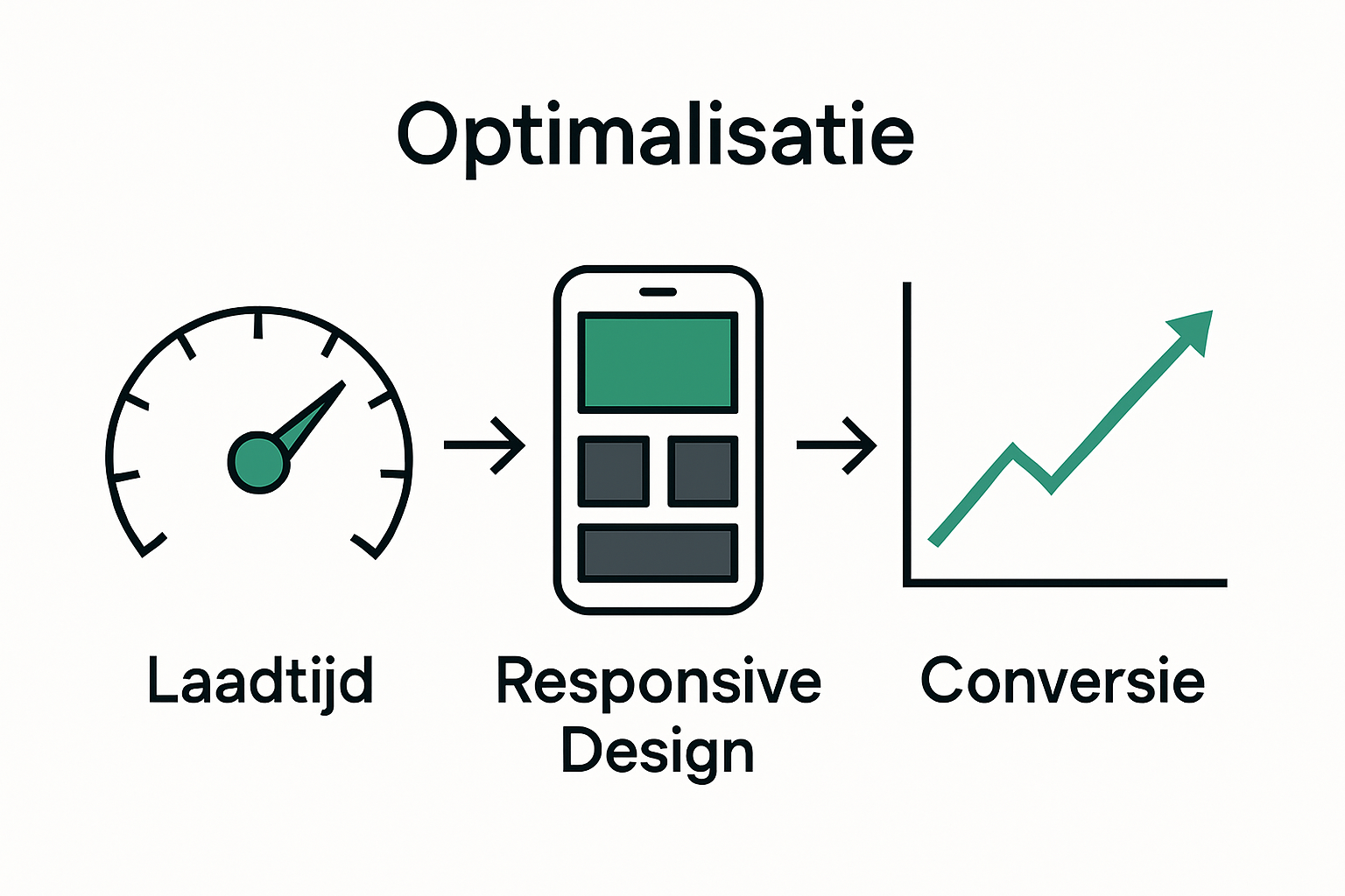 Infographic met laadtijd, responsive design, en conversiegrafiek.