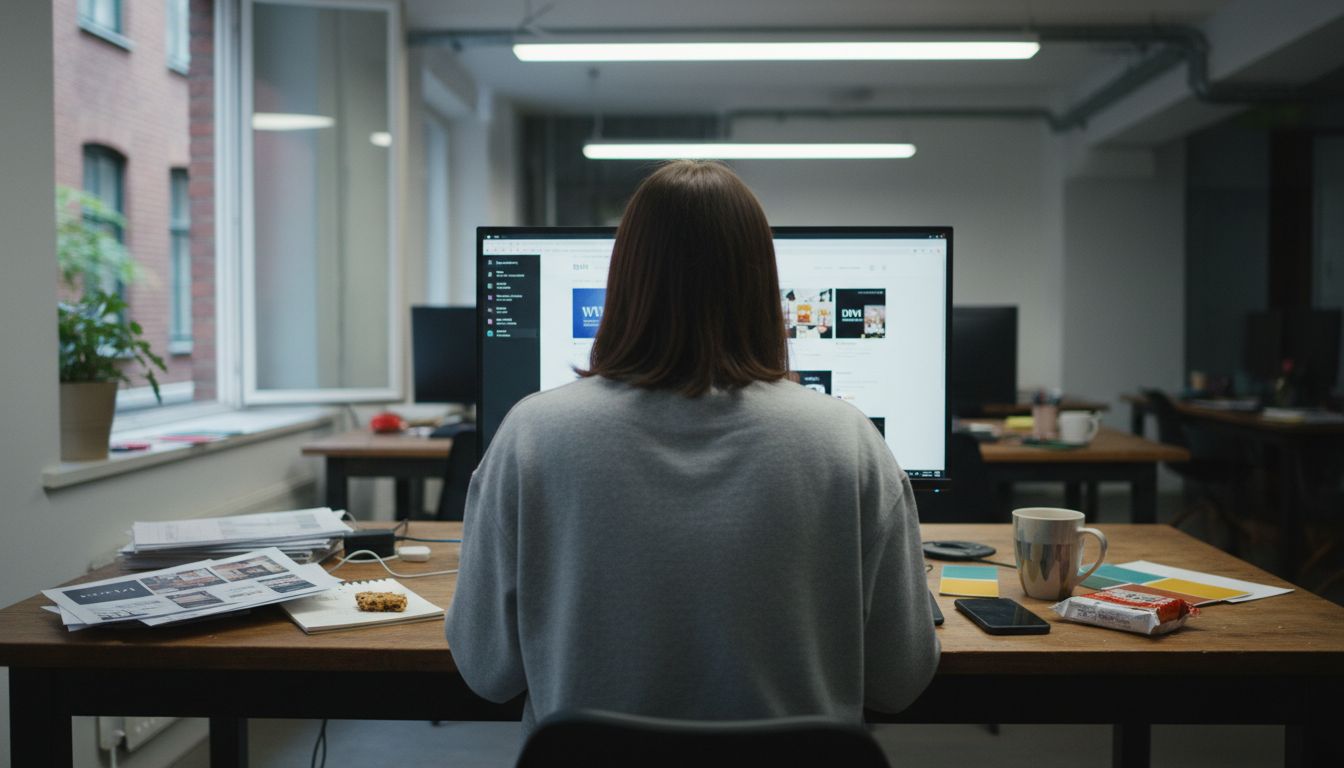 Entrepreneur choosing WordPress theme workspace