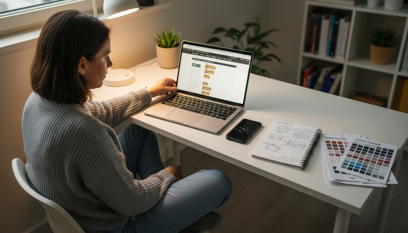 De ontwerper is bezig met het ontwikkelen van een nieuw thema voor de bedrijfspagina.