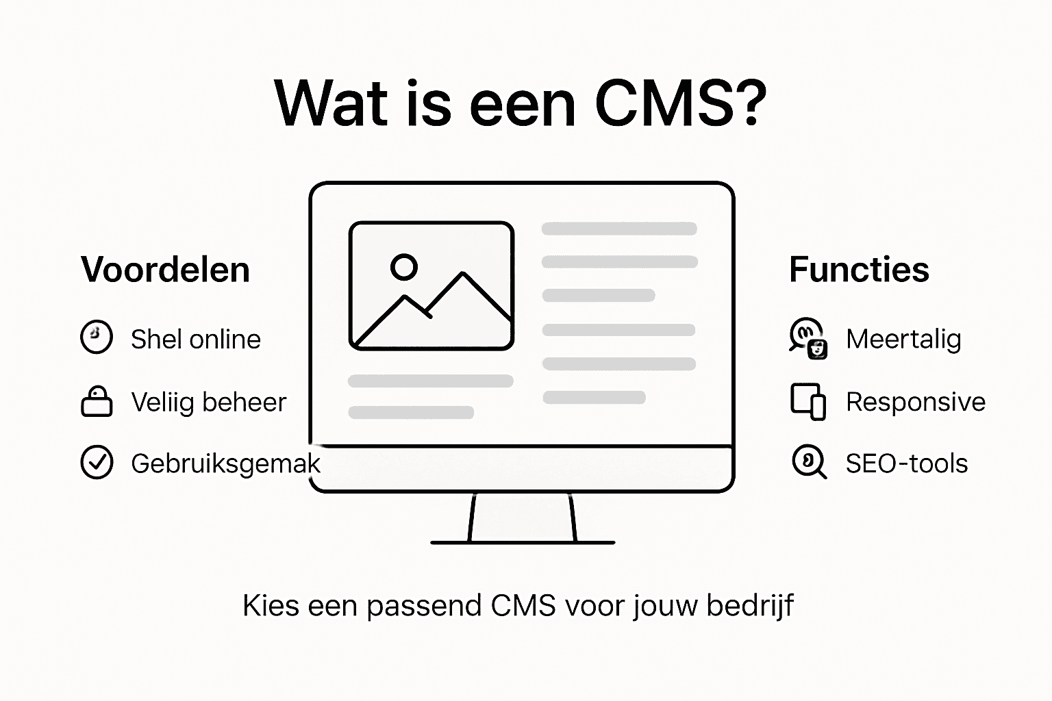 In deze infographic zie je in één oogopslag wat een CMS allemaal te bieden heeft en welke handige functies je kunt verwachten.