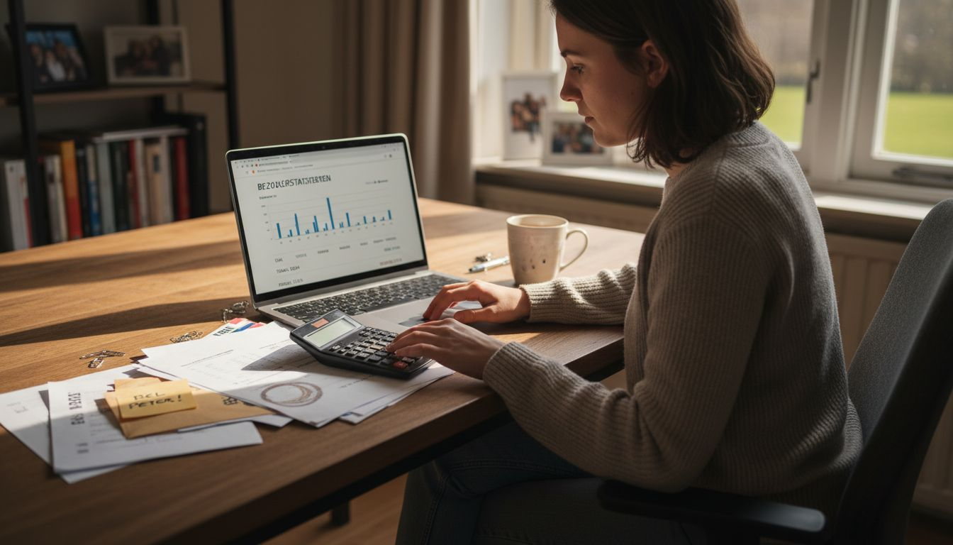 Een vrouw bekijkt en analyseert de bezoekerscijfers van een website.