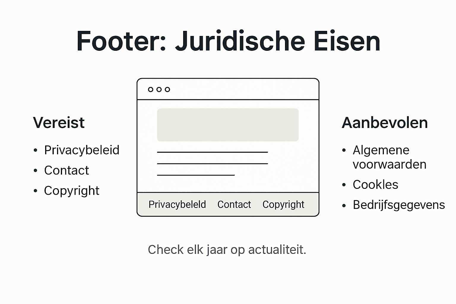 Infographic: welke juridische informatie moet er verplicht in de footer van je WordPress-website staan?