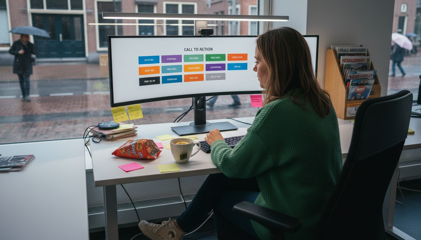 Een marketeer beoordeelt het ontwerp van de call to action.