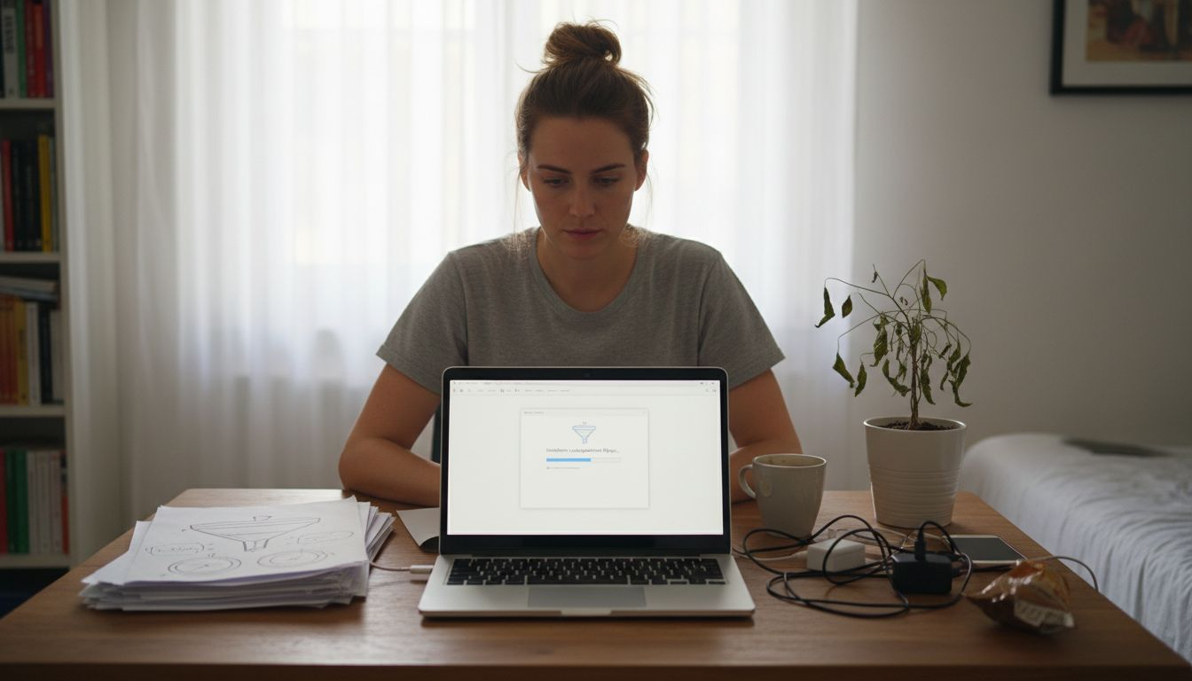 Zelfstandige zet lead-plugin thuis op zijn laptop