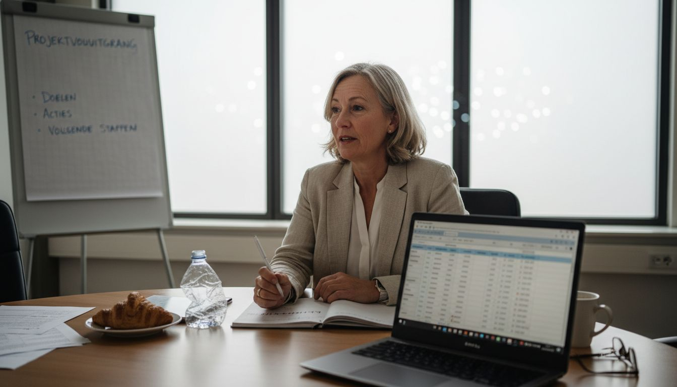 Een collega maakt aantekeningen tijdens het overleg over het klantproces.
