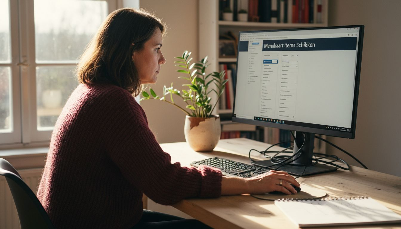 Een vrouw stelt het WordPress-menu samen op haar werkplek.