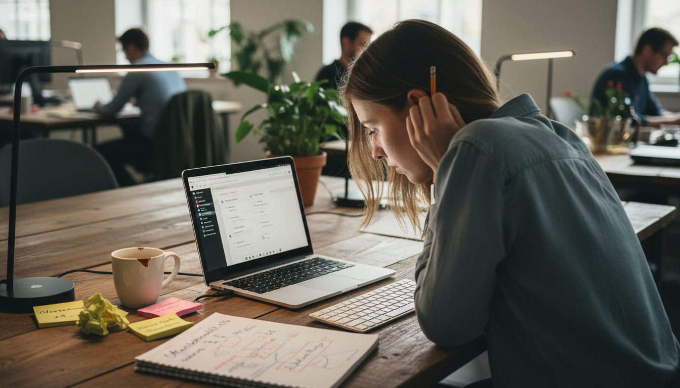 Een vrouw werkt achter haar laptop aan het ontwerp van een offerteformulier.