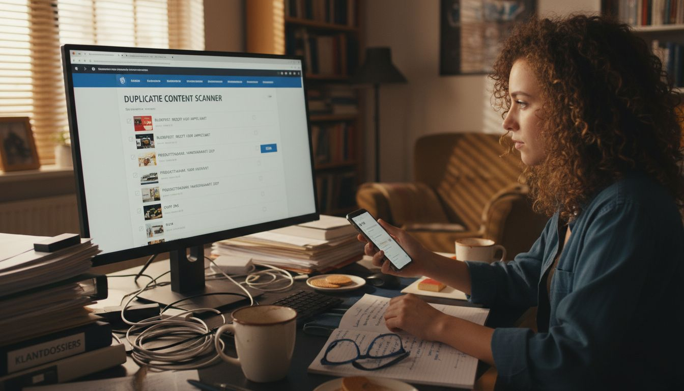 Een vrouw checkt haar WordPress-website met behulp van een plugin.