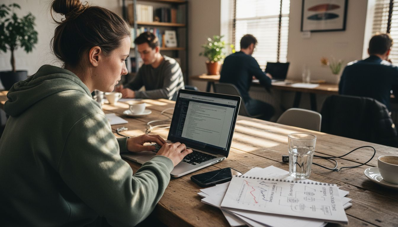 Vrouw controleert beveiligde internetverbinding op haar laptop