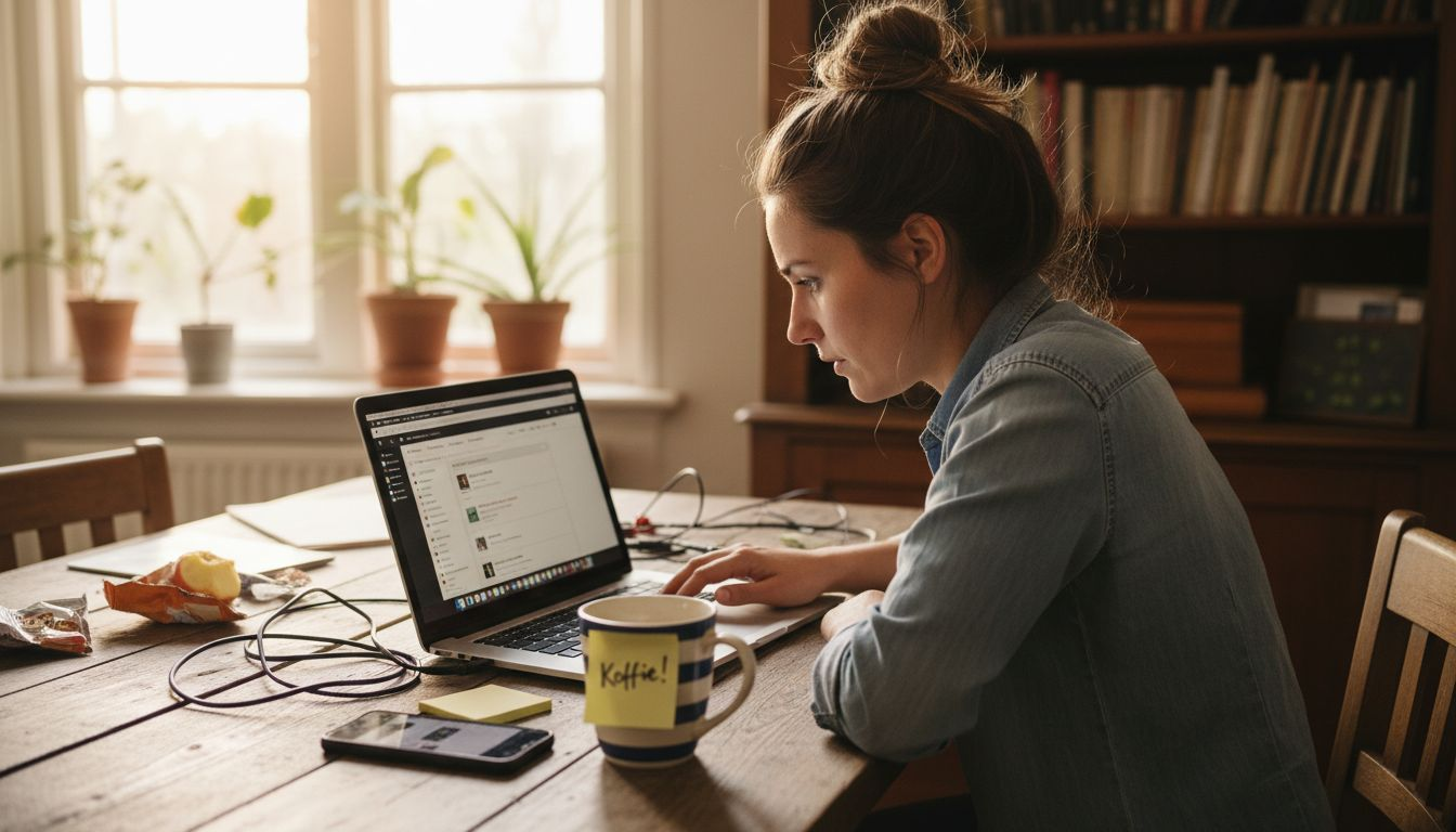 Vrouw stelt thuis de instellingen van haar WordPress-website in