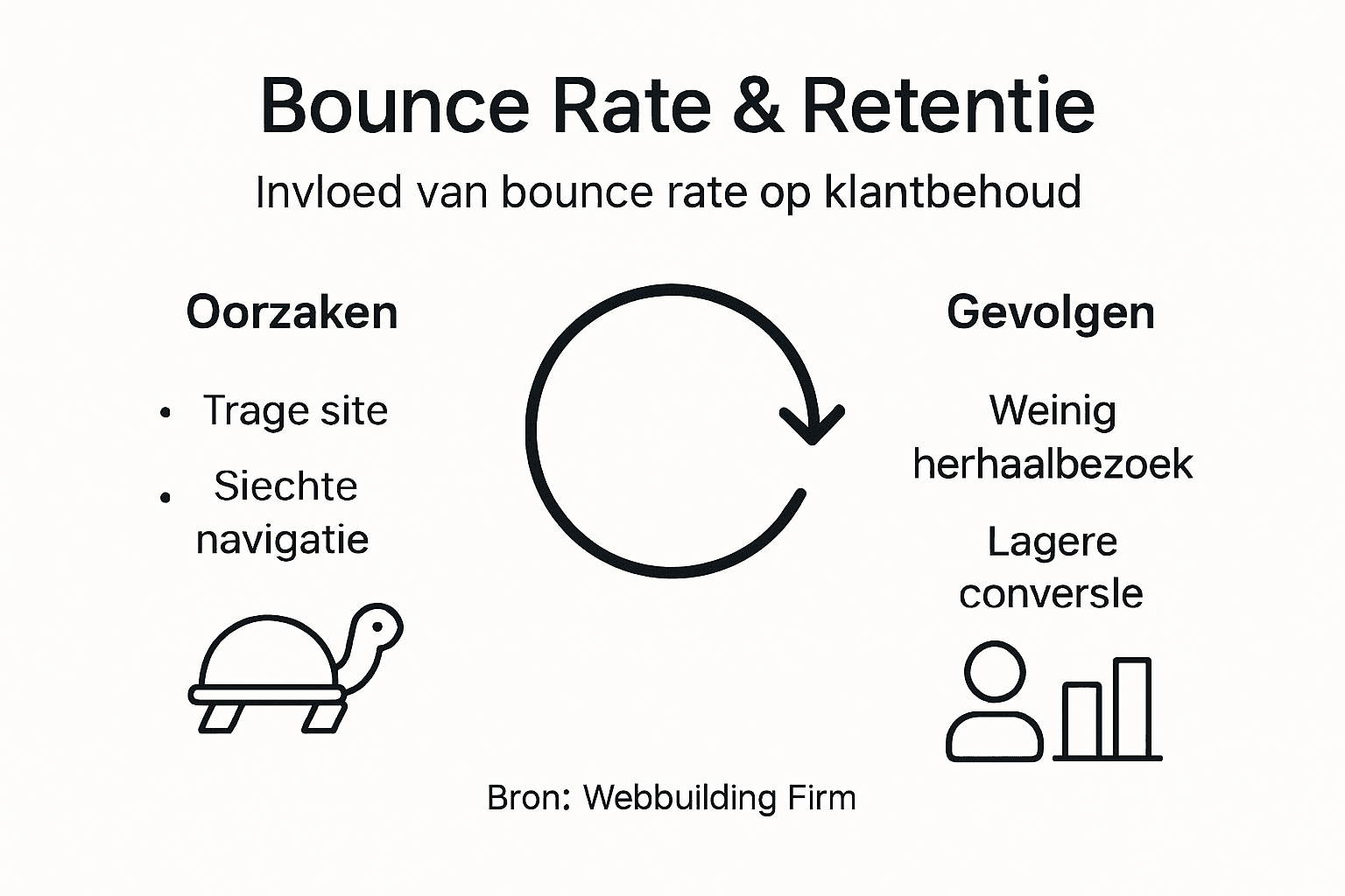 Infographic over de belangrijkste oorzaken van een hoge bounce rate en de impact hiervan op je website