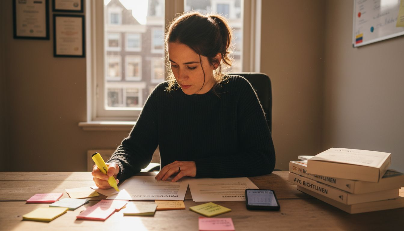 Juridisch adviseur beoordeelt privacyverklaring op naleving van de AVG.