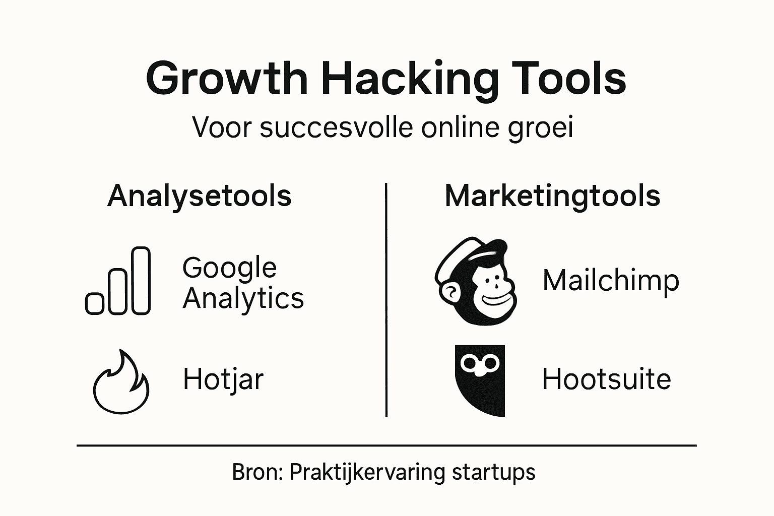 Strakke infographic met handige tools voor growth hacking