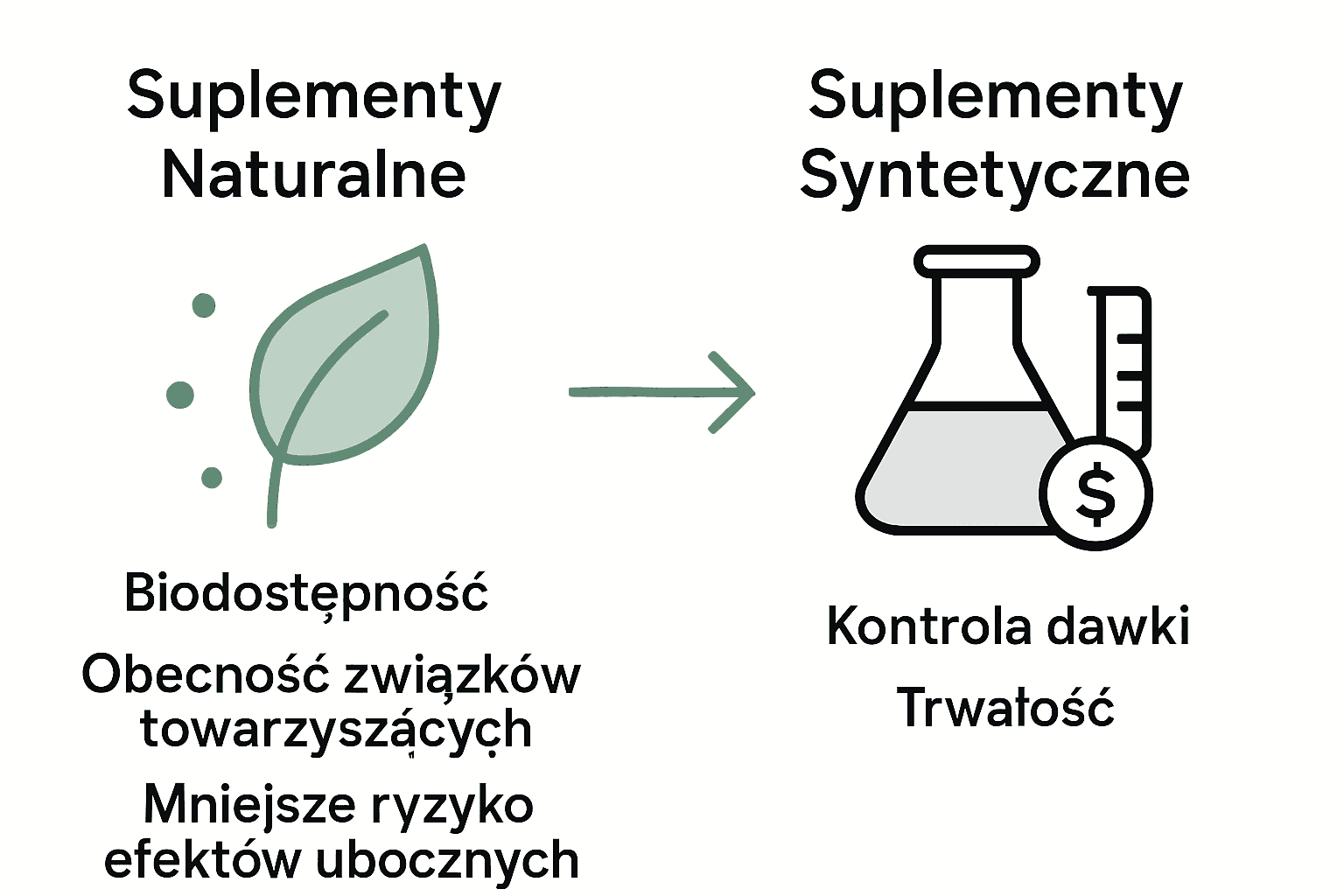 Porównanie suplementów naturalnych i syntetycznych ikonami