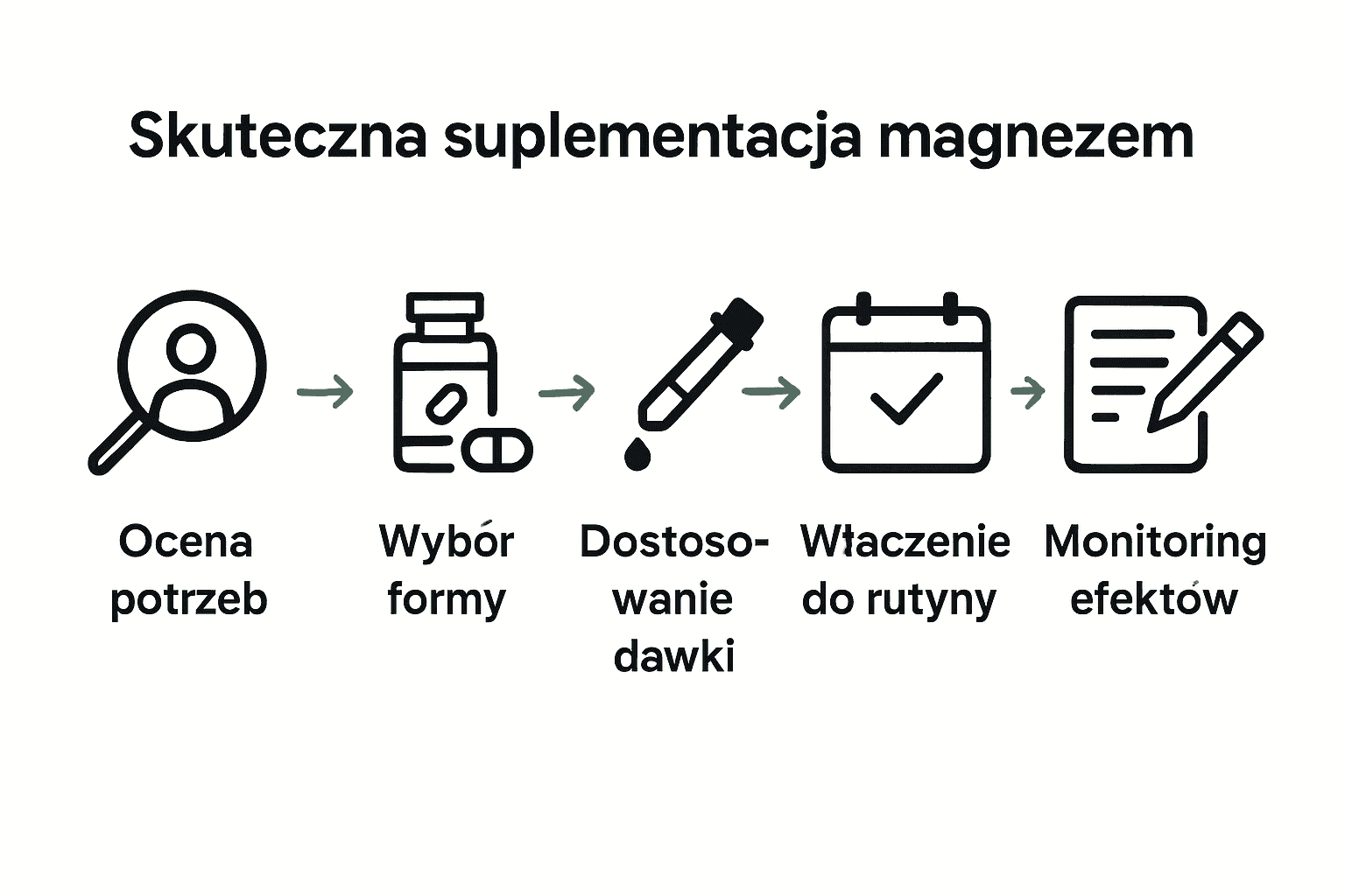 Infografika pięć kroków skutecznej suplementacji magnezem