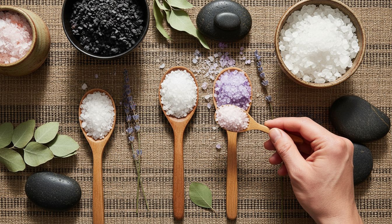 Variety of bath salts with natural decor