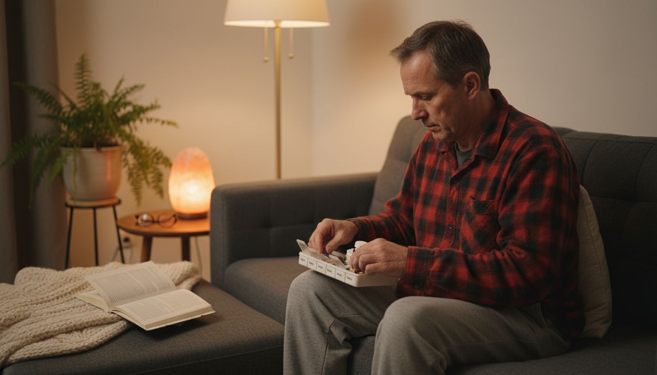 Man prepares evening magnesium supplement