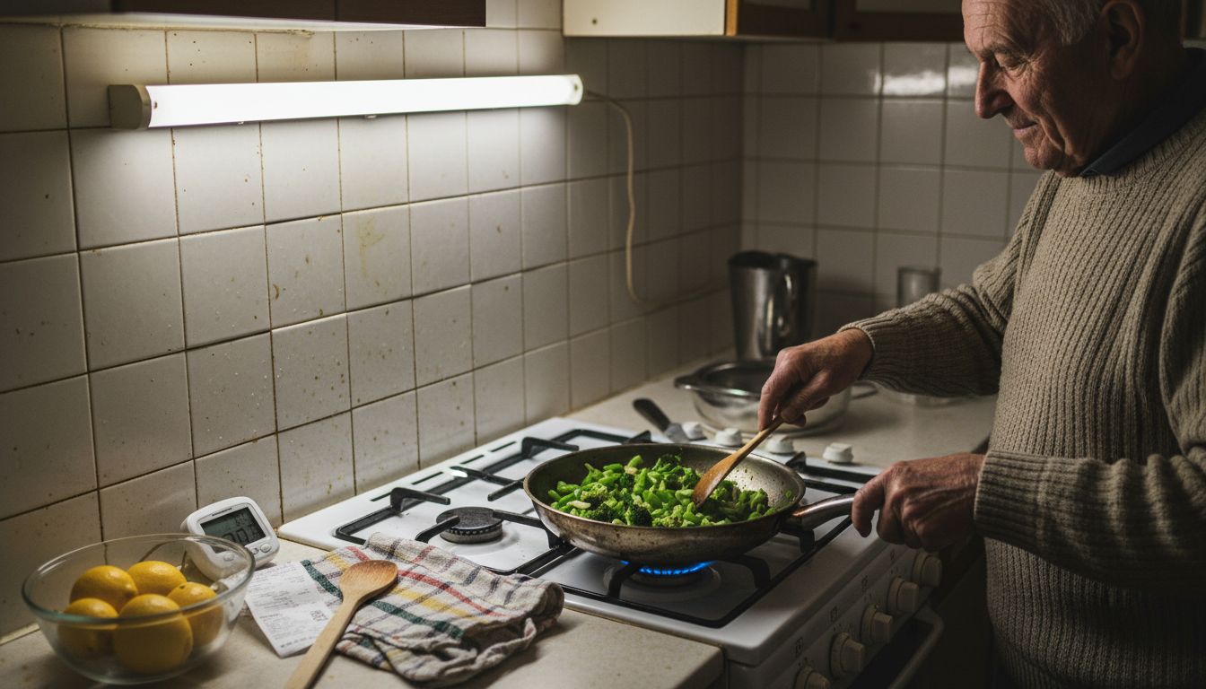 Elderly man cooking vitamin C rich meal