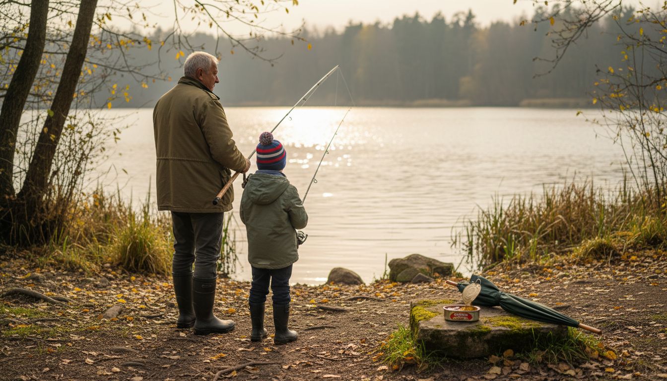 Rodzina spędza czas na łowieniu ryb, jednocześnie korzystając z dobrodziejstw witaminy D na świeżym powietrzu.