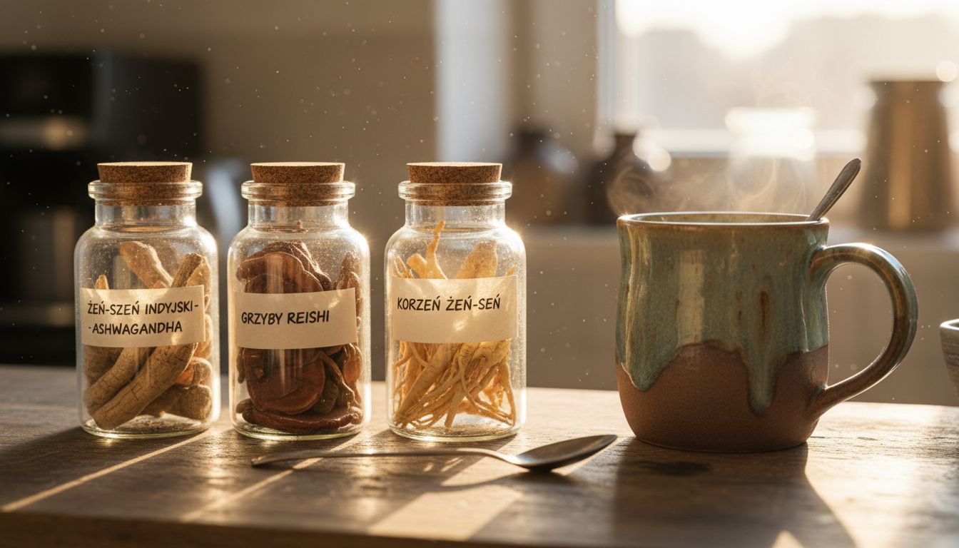 Suszone zioła i suplementy poukładane na starej półce