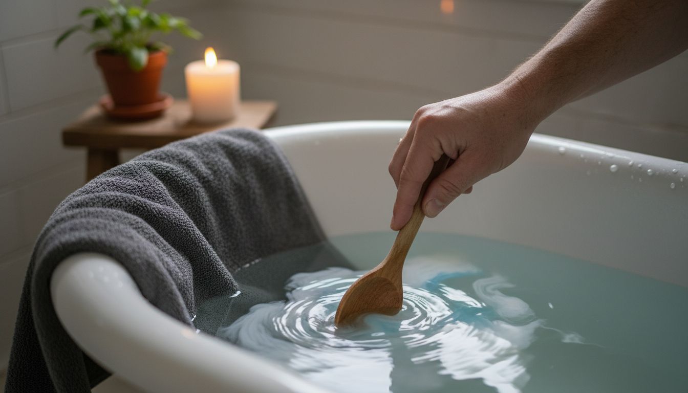 Mieszanie soli kąpielowej w wodzie dłonią