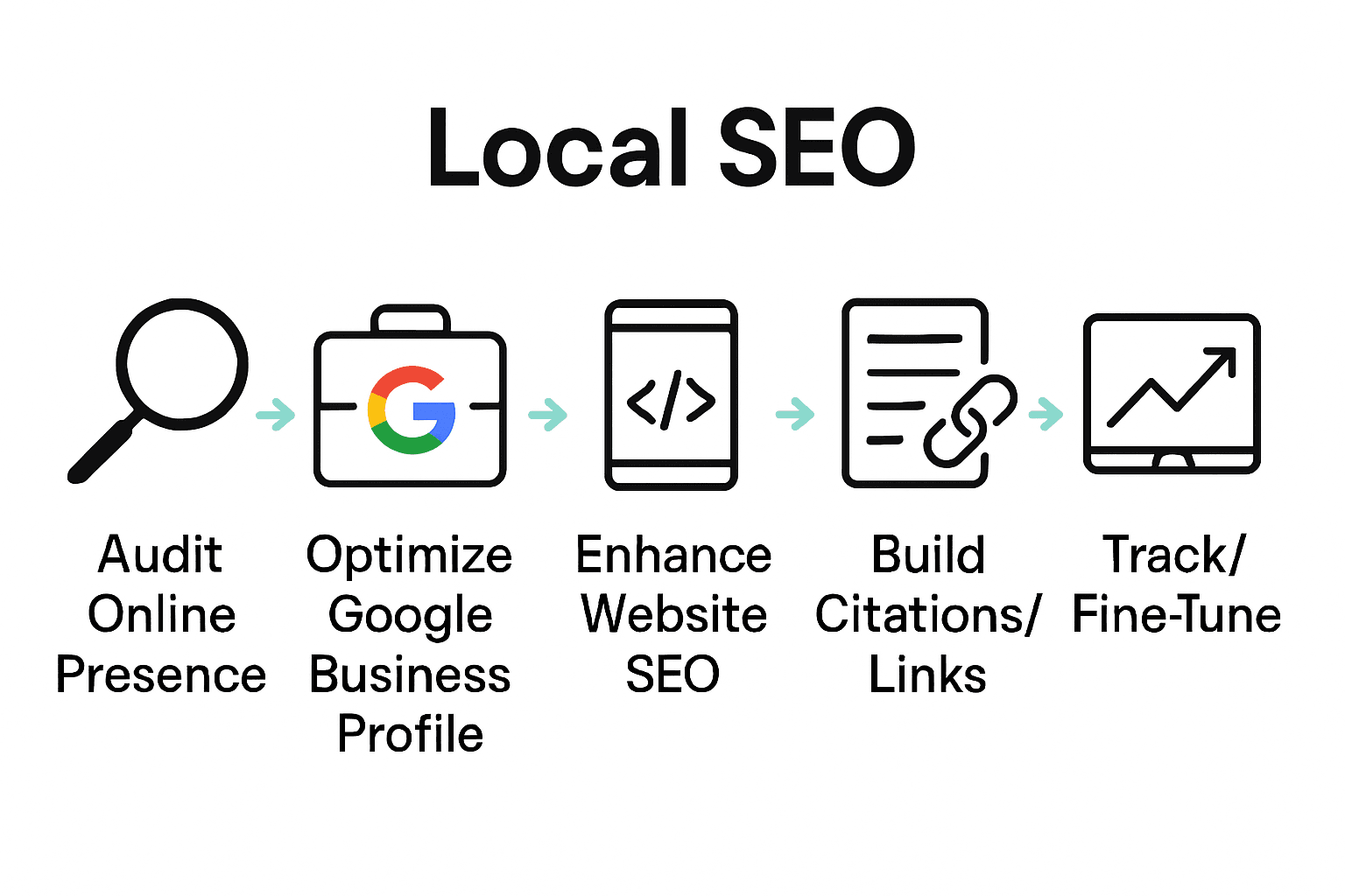 Infographic showing 5-step local SEO process for small business growth