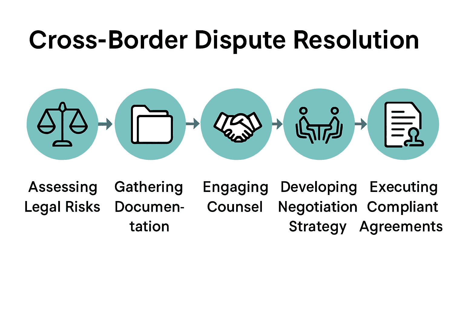 Infographic summarizing steps in cross-border dispute resolution