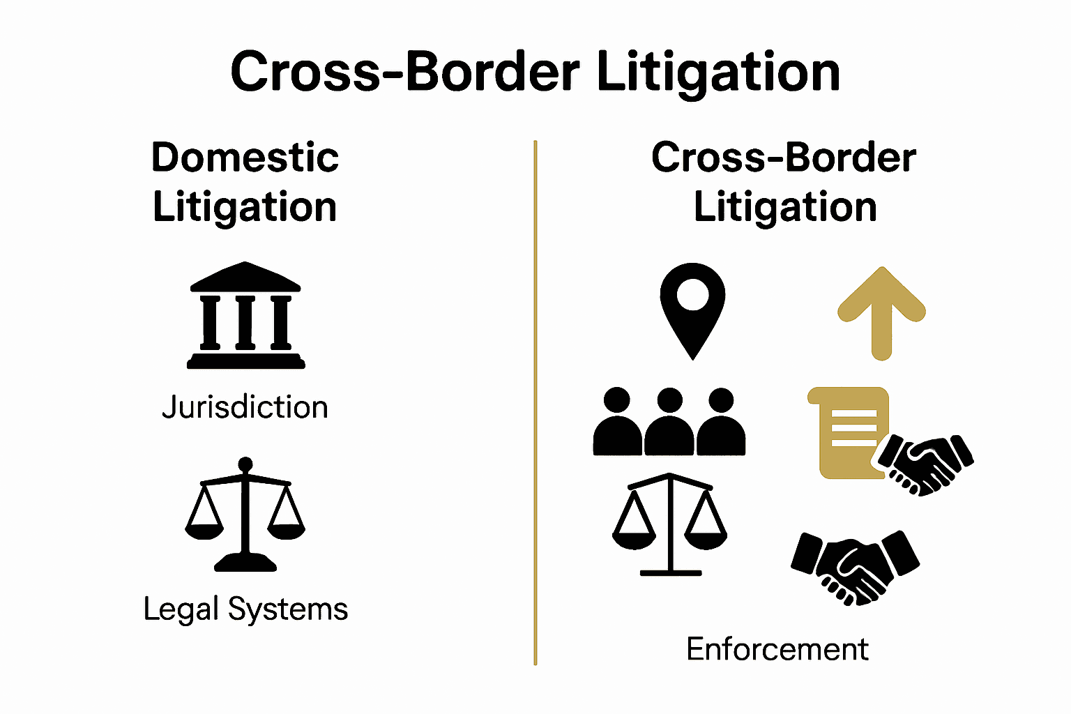 Infographic comparing domestic and cross-border litigation differences