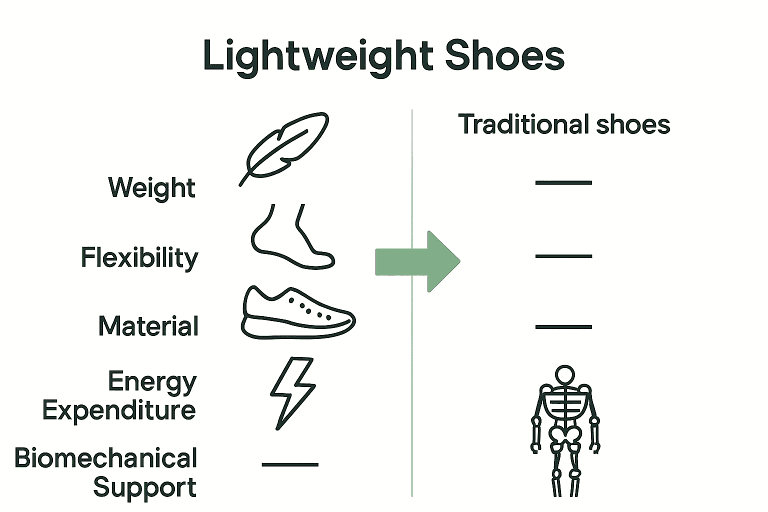 Infographic comparing key features of lightweight and traditional shoes