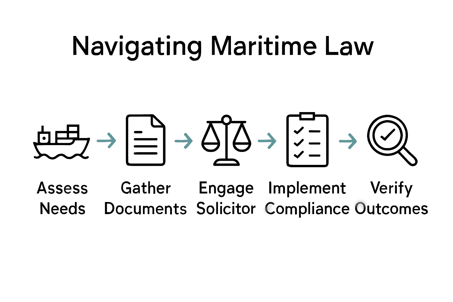 Five-step infographic for maritime law navigation