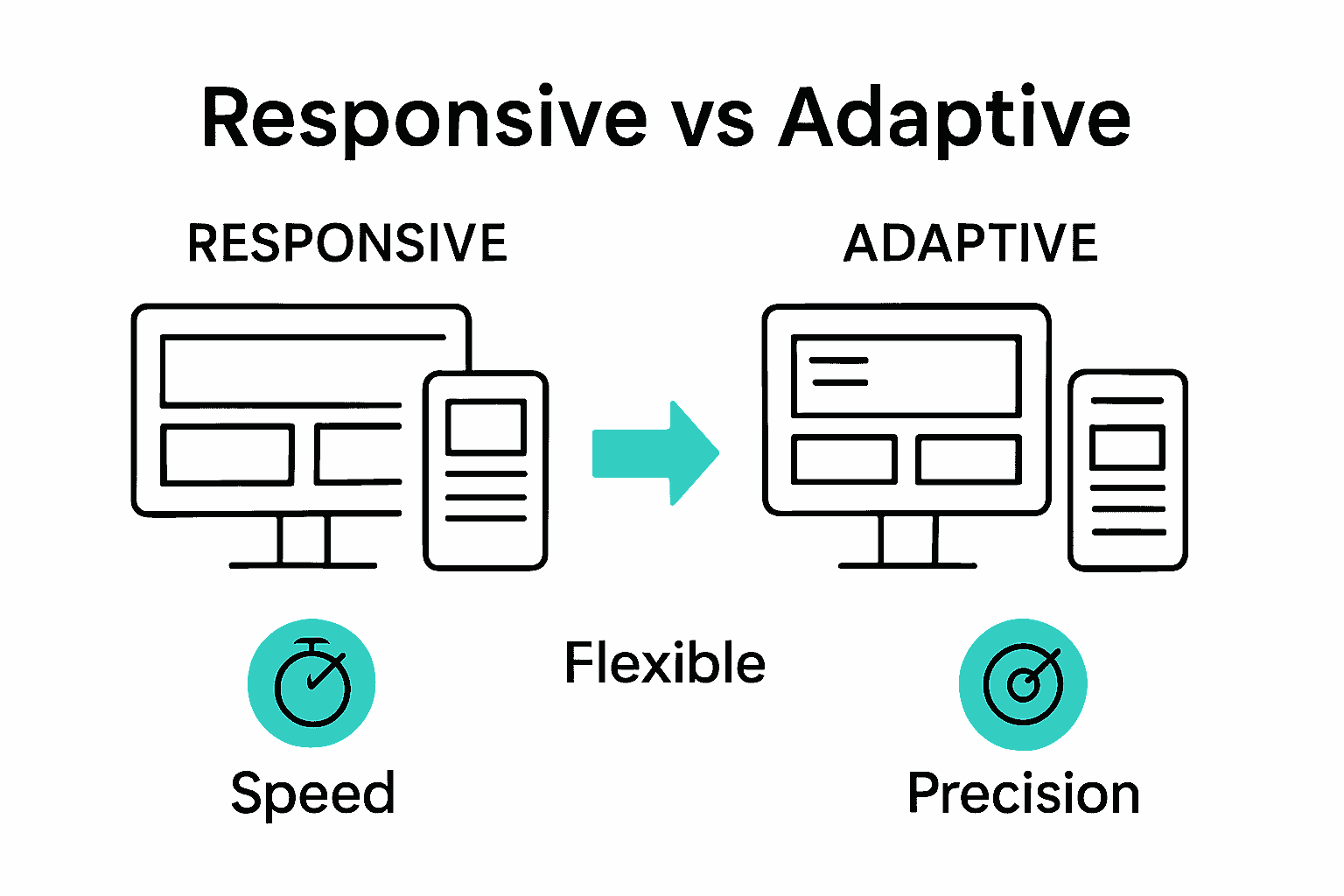 Responsive vs adaptive design infographic showing key differences and benefits