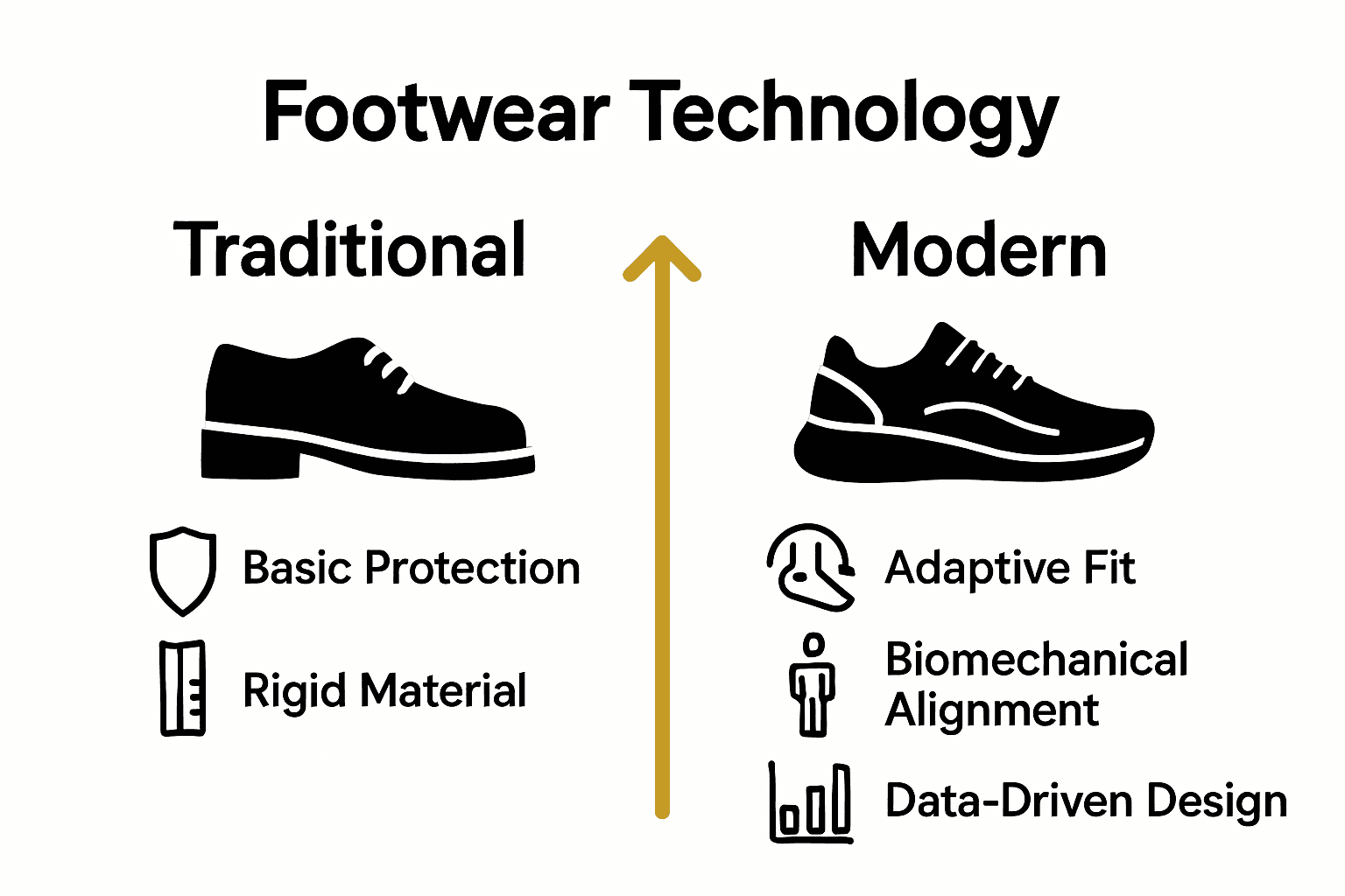 Infographic contrasting traditional vs. modern footwear features