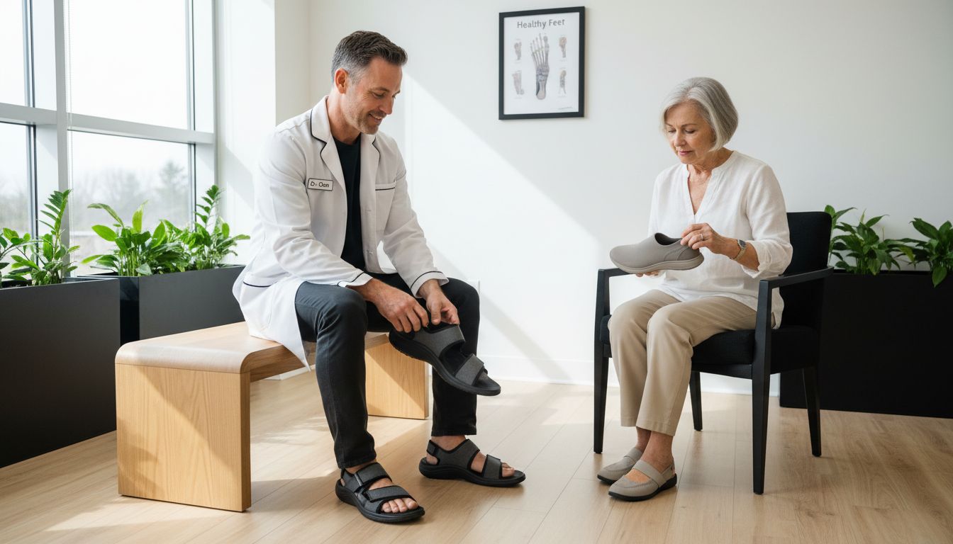 Podiatrist helping patients with adaptive shoes