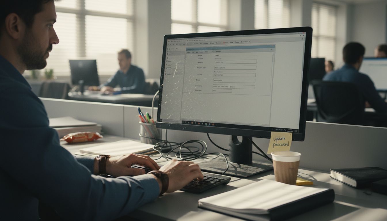 Employee entering secure digital transaction