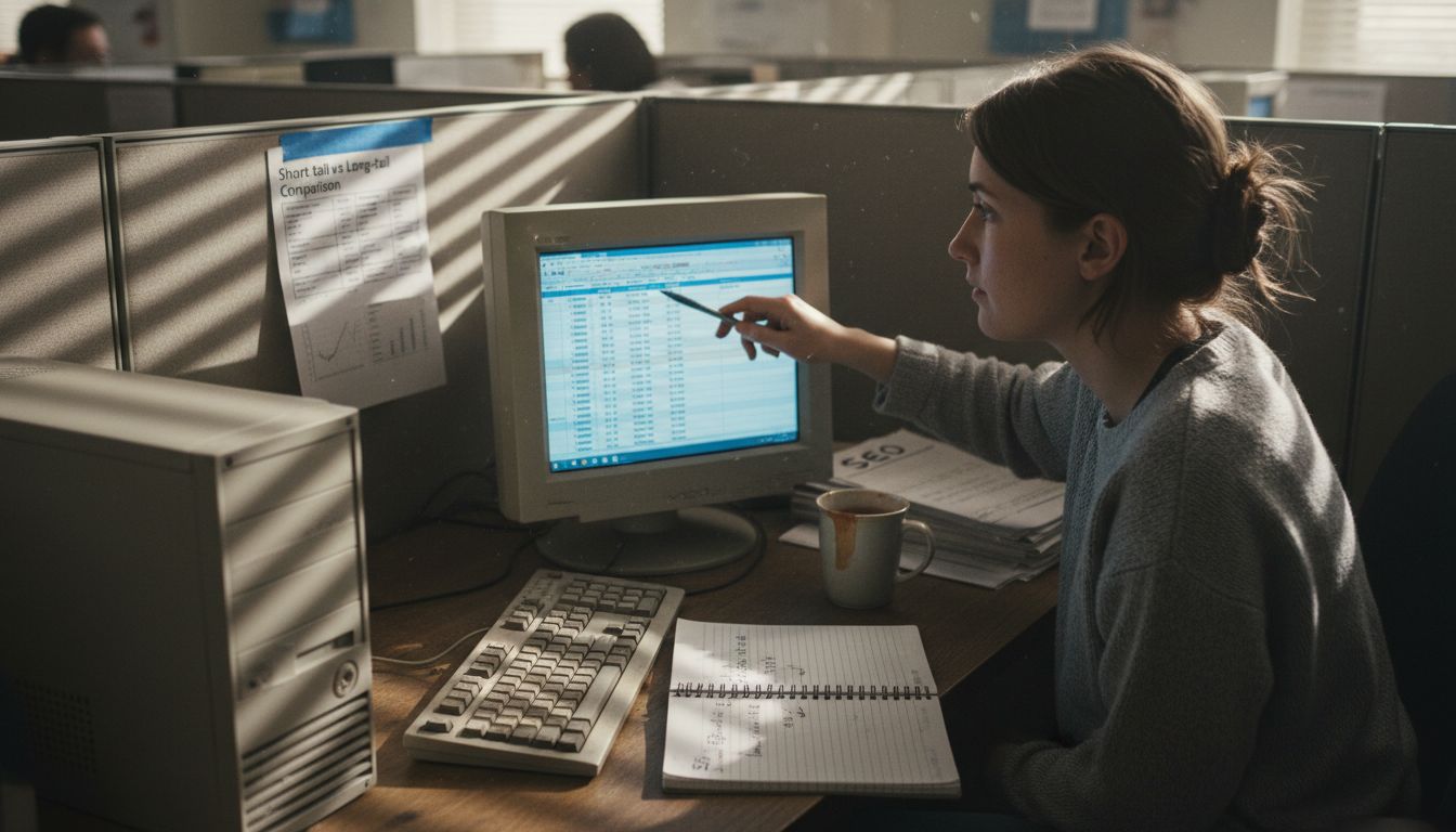 Person comparing short-tail and long-tail keywords