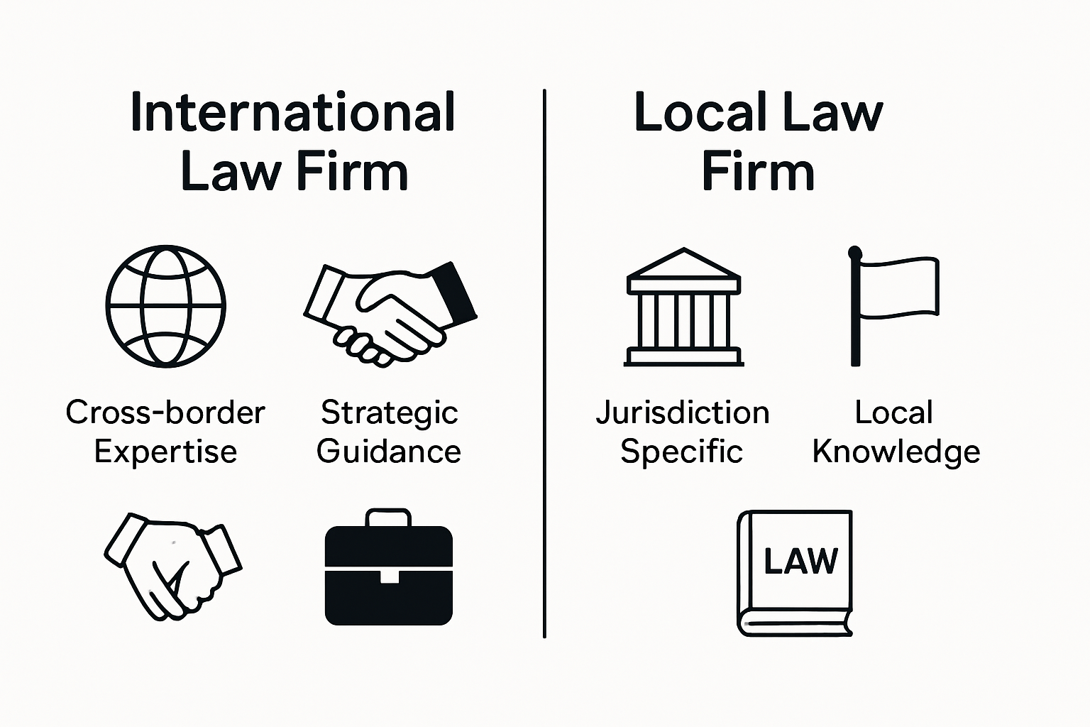 Infographic comparing international and local law firms