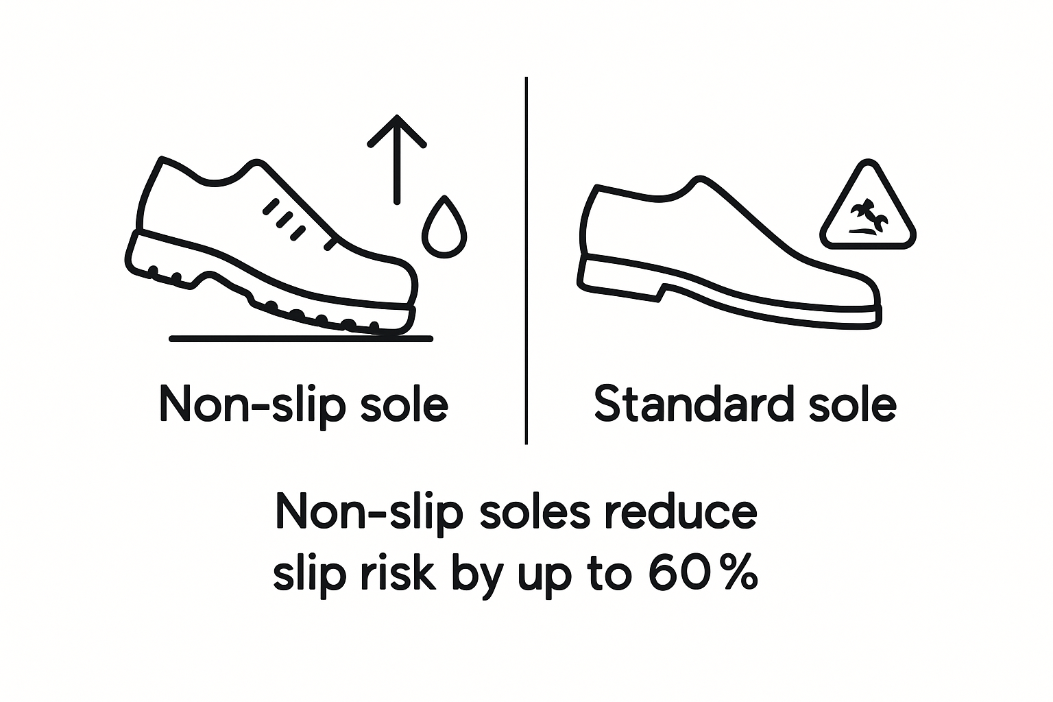 Comparison chart for non-slip and standard soles