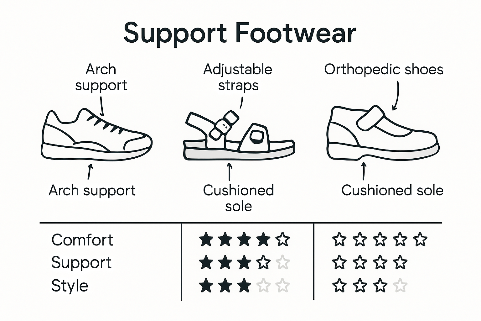 Comparison of unisex support shoe types