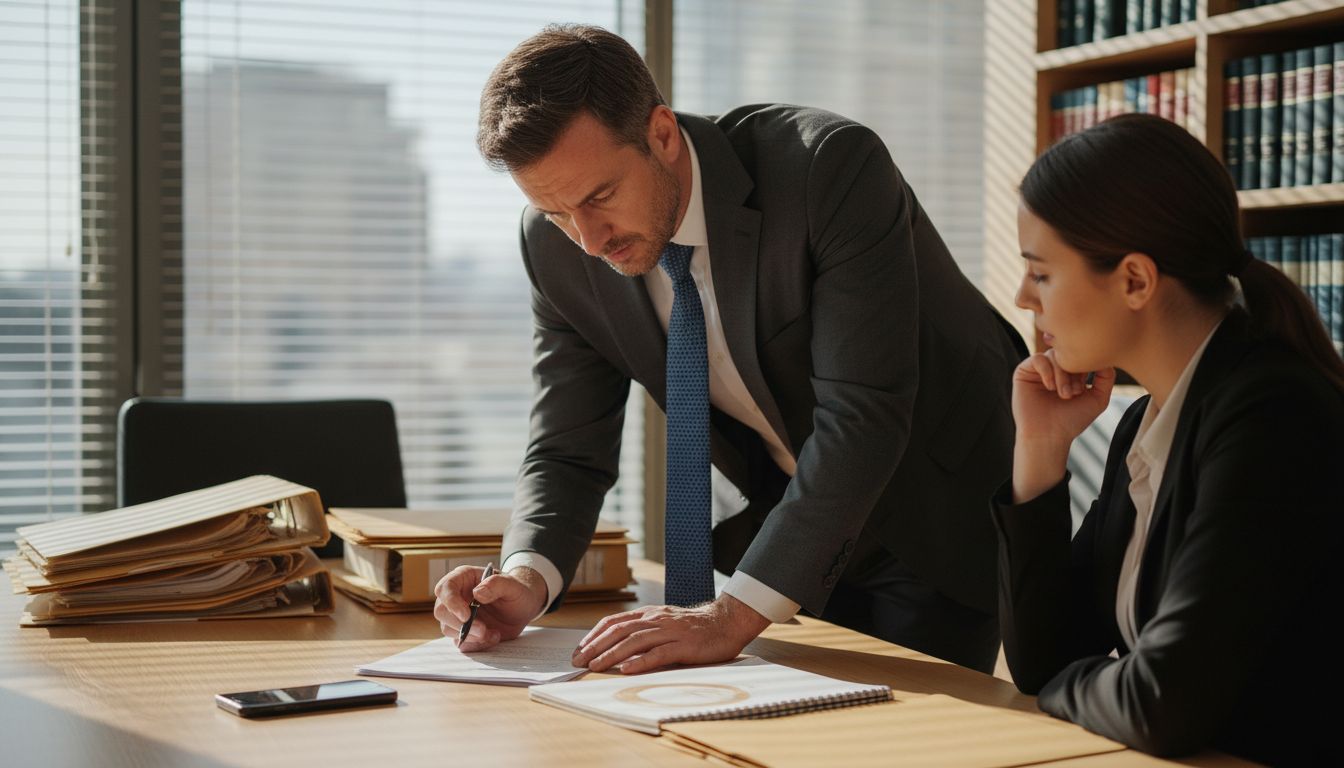 Lawyer explaining contract details to client