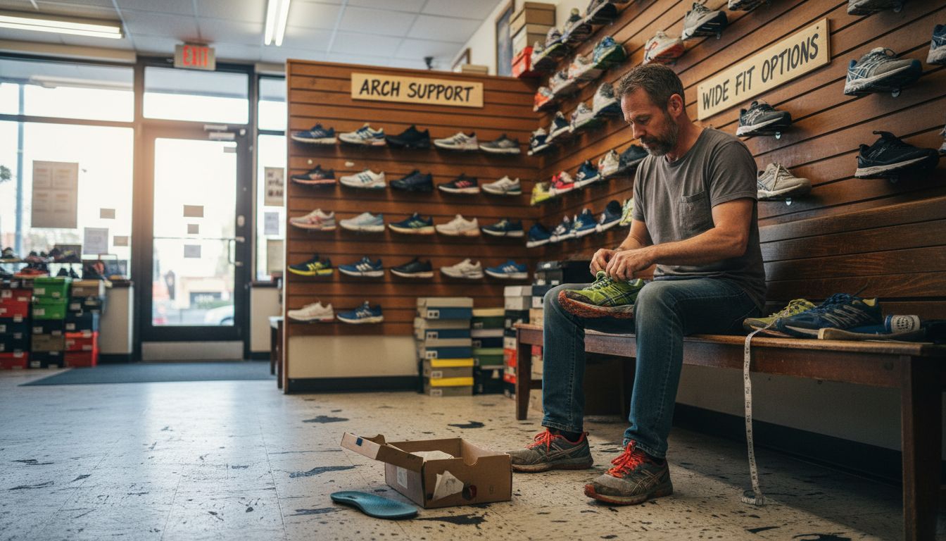 Man evaluating shoe comfort technologies