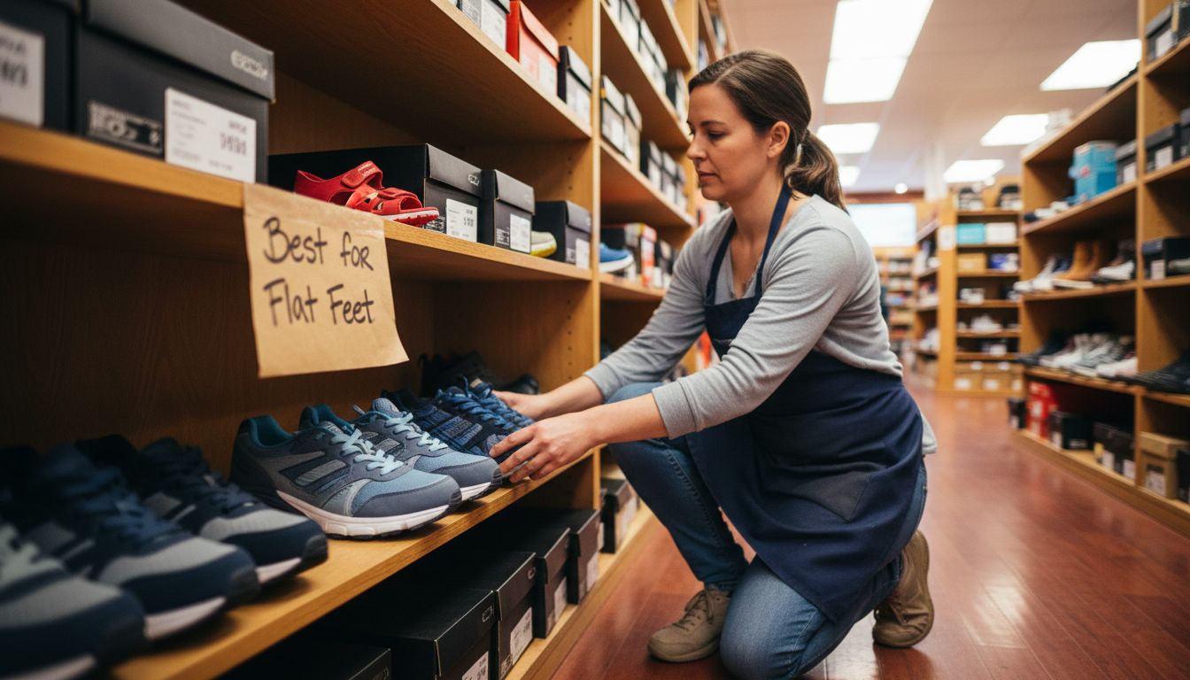 Clerk arranging supportive shoes in store