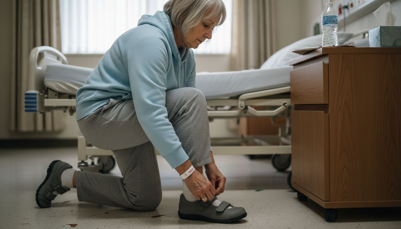 Woman adjusting orthopedic non-binding shoes