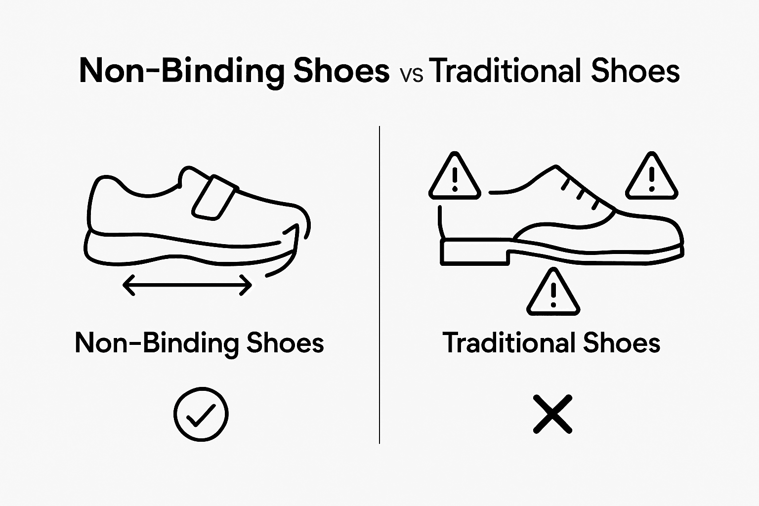 Infographic comparing non-binding and traditional shoes