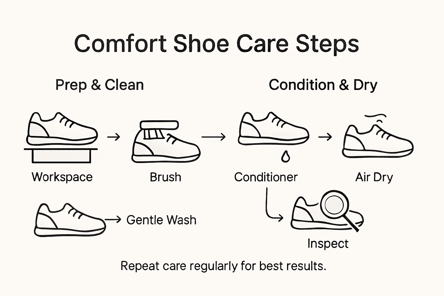 Infographic showing comfort shoe care steps